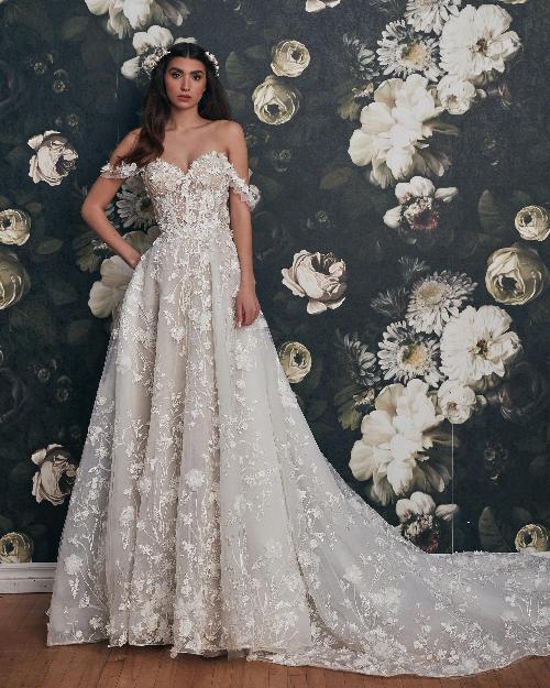 121234 3d lace off the shoulder wedding dress with pockets and a line silhouette1